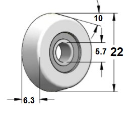 Rodamiento inclinado de baja fricción Delrin® de repuesto Diámetro 22.2 mm