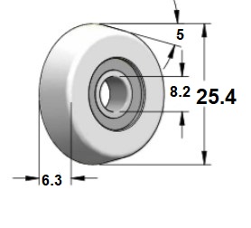 Rodamiento inclinado de baja fricción Delrin® de repuesto Diámetro 25.4 mm