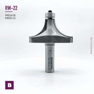 Fresas industrial de radio 22 mm para redondear cantos de madera con 2 cuchillas con vástago S12