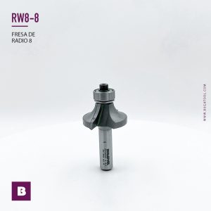 Fresa industrial de radio 8 mm con 2 cuchillas con vástago S8 para fresadora de mano